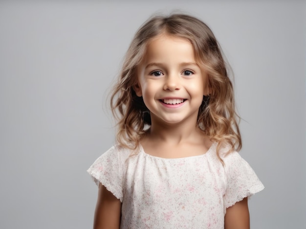 Portrait of young excited shocked crazy smiling girl child kid on white background