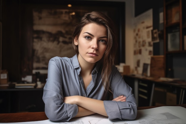 Photo portrait of a young female architect in her office