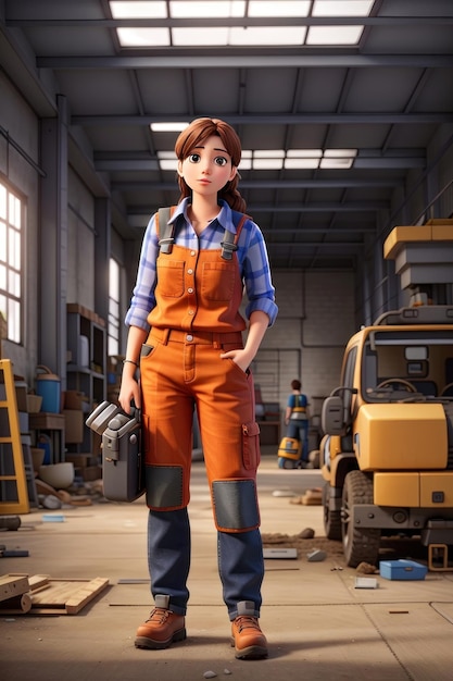 Portrait of a young female construction worker standing in a factory