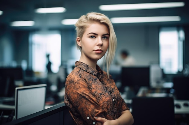 Portrait of a young female designer standing in an office created with generative ai