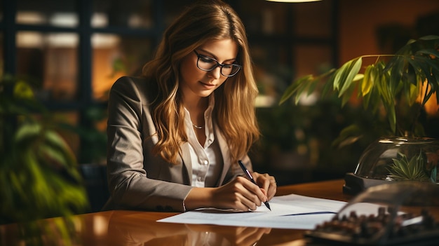 Photo portrait of young female designer working in office