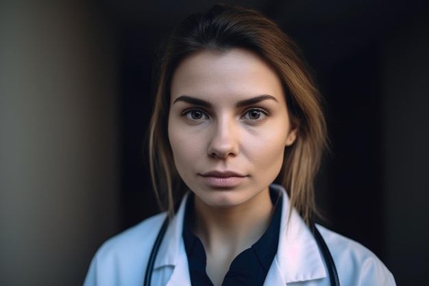 Portrait of a young female doctor in her clinic created with generative ai