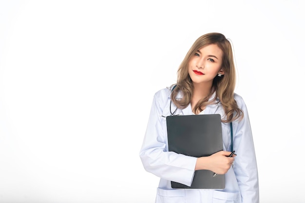 Portrait of young Female doctor on white backgroundAsian manThailand people