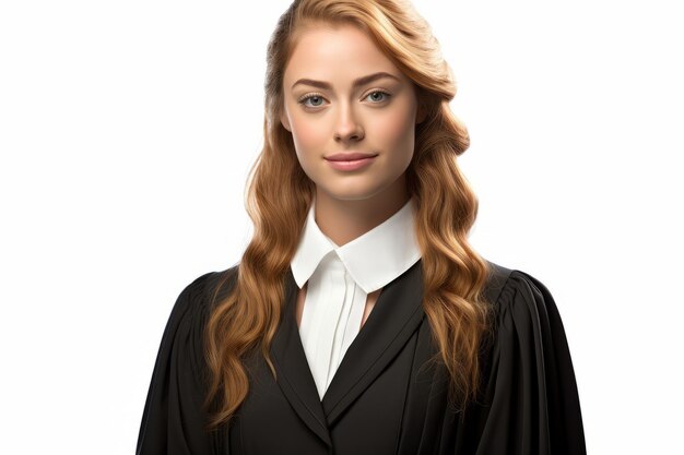 Photo portrait of a young female judge smiling wearing a black robe