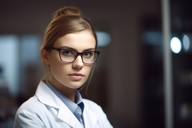 Portrait of a young female scientist working in a lab created with generative ai