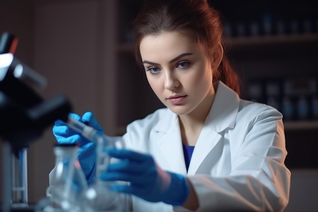 Portrait of a young female scientist working in a laboratory created with generative ai