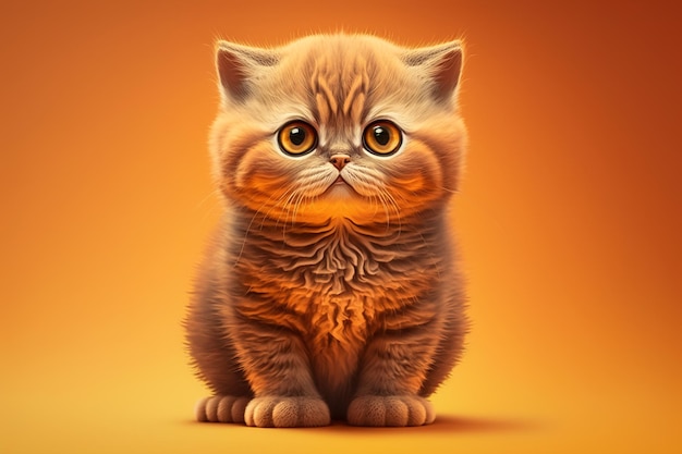 Portrait of a young ginger cat on an orange background Generative ai