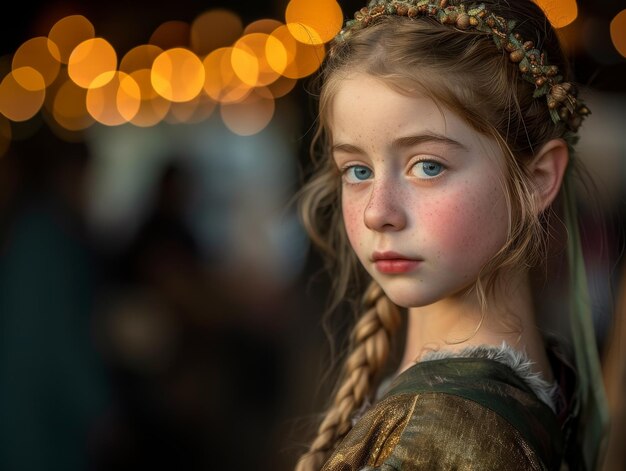 Photo portrait of a young girl in medieval costume at a festival