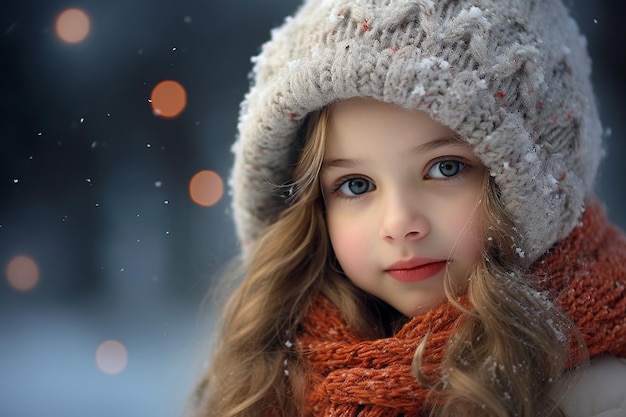 Portrait of a Young Girl in Winter Generative Ai