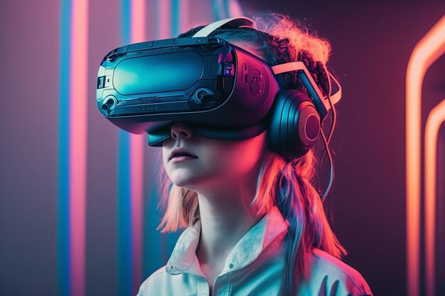 Portrait of a young girl with vr glasses