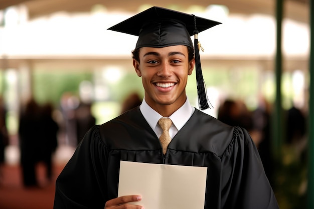 a portrait of a young graduate at their commencement ceremony
