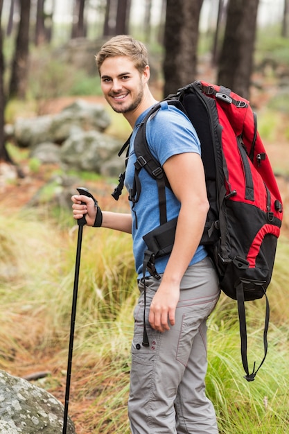 Portrait of a young handsome hiker