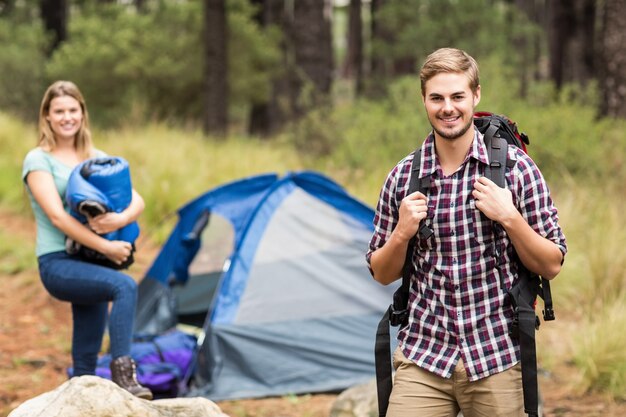 Portrait of a young handsome hiker