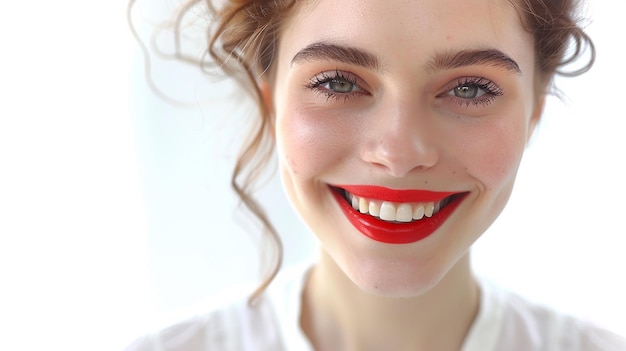 portrait of young happy woman looks in camera