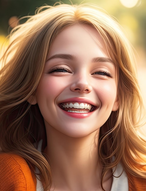 Photo portrait of a young happy woman smiling generated ai