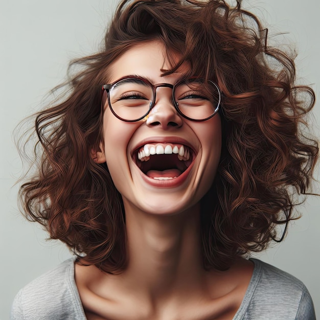Photo portrait of a young happy woman smiling generated ai