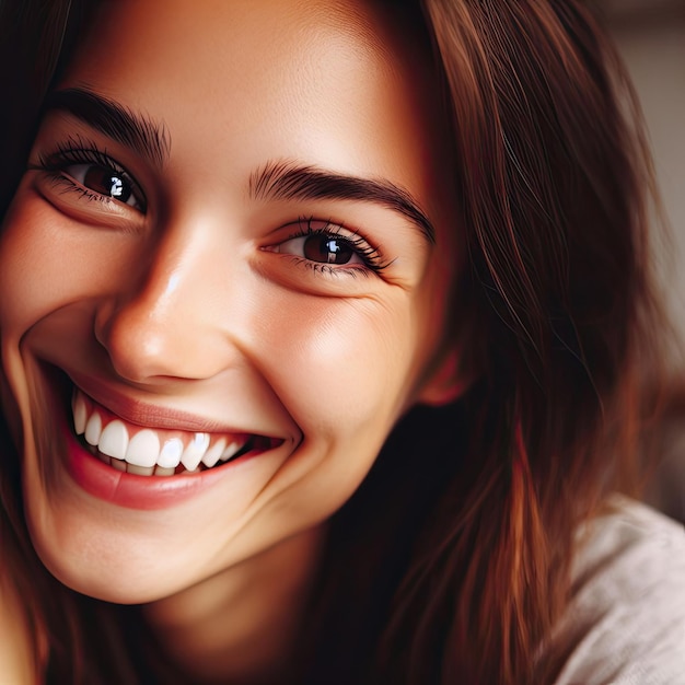 Portrait of a young happy woman smiling Generated Ai