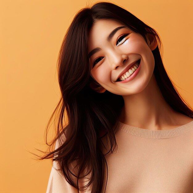 Photo portrait of a young happy woman smiling generated ai