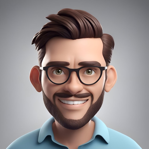 Photo portrait of young hipster man with beard and glasses on grey background