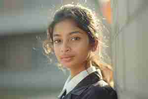 Photo portrait of a young indian girl in a school uniform