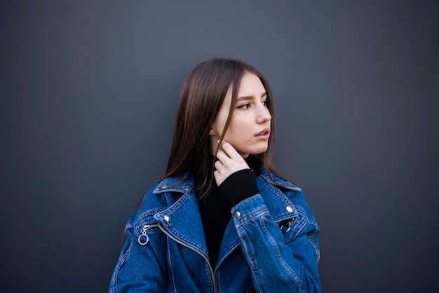 Portrait of a young lady with freckles