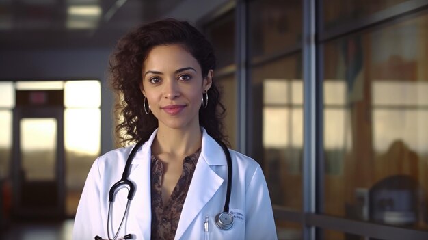 Portrait of young latin female doctor looking at camera