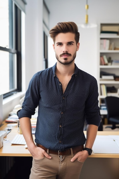 Portrait of a young male designer standing in his office created with generative ai