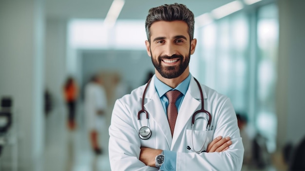 portrait of a young male doctor inside a hospital