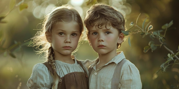 Portrait of young male and female children