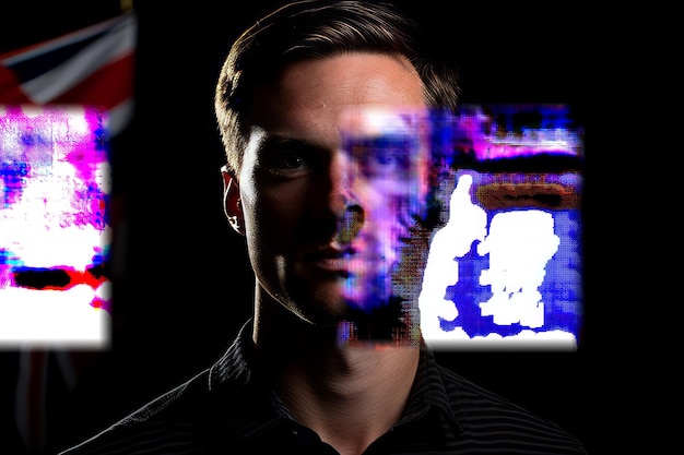 Photo portrait of a young male with colorful glitch effect