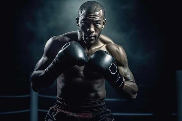 Portrait young man boxing training in boxing arena at the gym Created with Generative Ai Technology