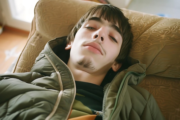 Photo portrait of young man at home