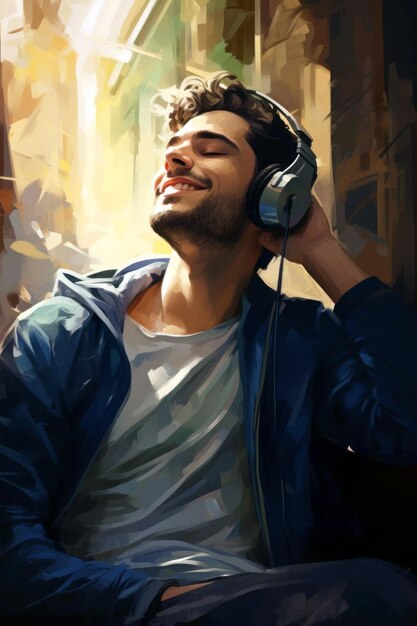 Photo portrait of a young man listening to music2