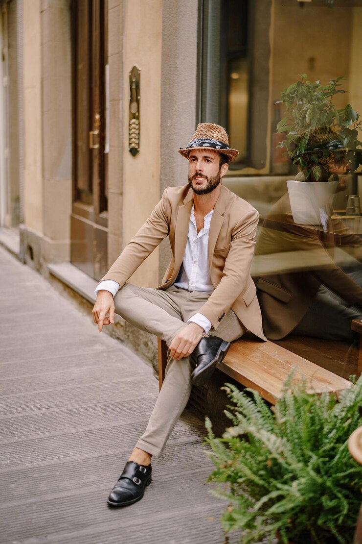 Photo portrait of young man sitting outdoors