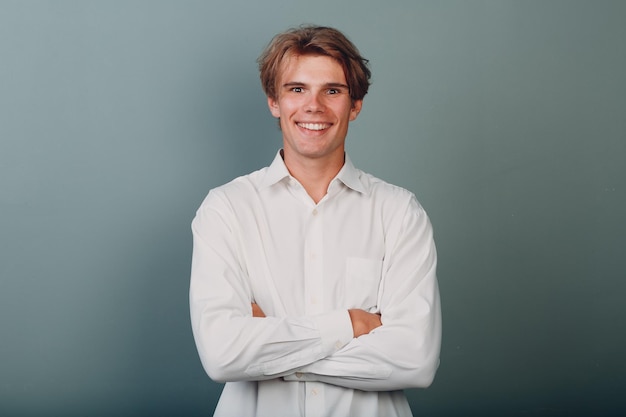 Portrait young man standing portrait at studio