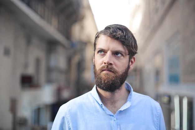 portrait of  a young man in the street