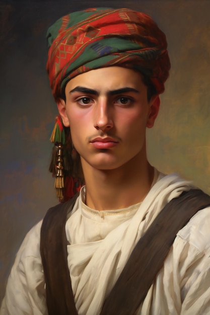 Portrait of a young man in a turban on his head