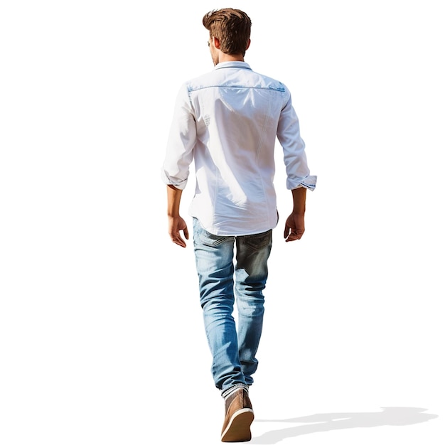 portrait of a young man walking back view