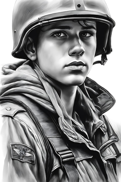 Portrait of a young man in wartime Coloring page Print and color High quality For adults