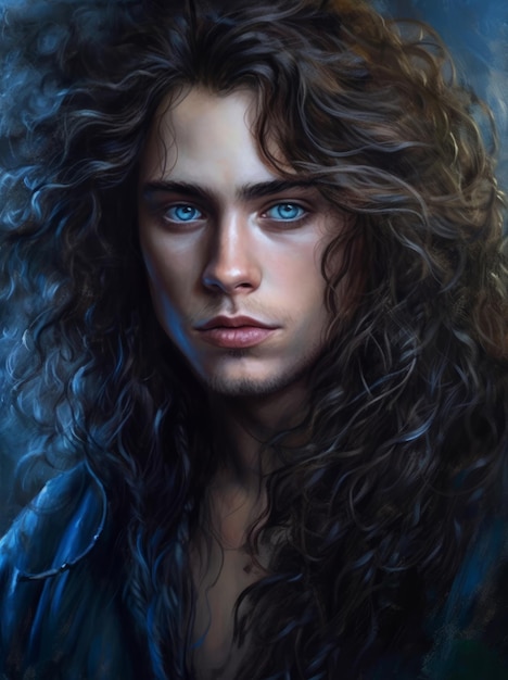 A portrait of a young man with blue eyes and a blue eyes.