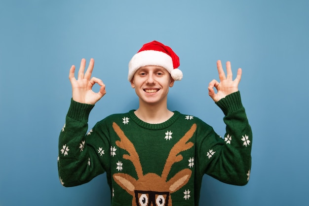 portrait young man with Christmas hat