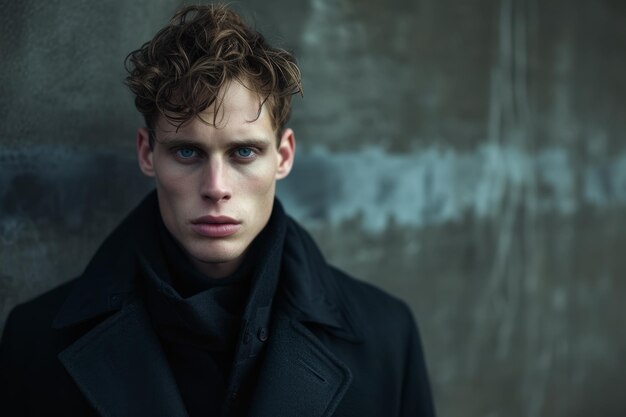 Portrait of a young man with curly hair and blue eyes