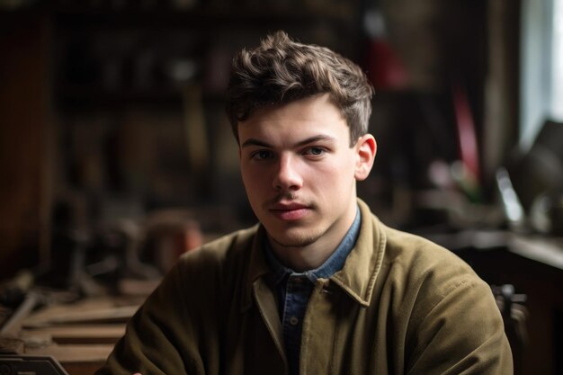 Portrait of a young man in a workshop