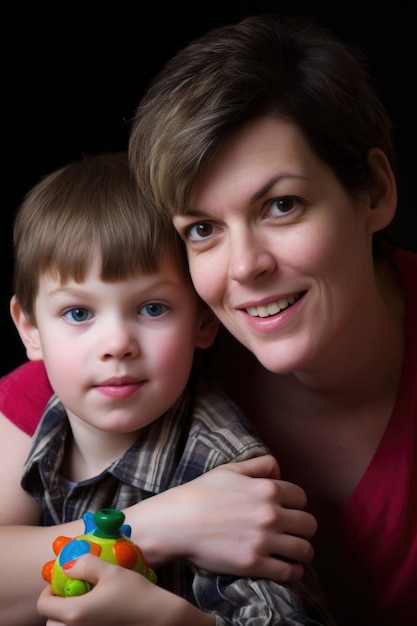 Portrait of a young mother and her son with autism created with generative ai