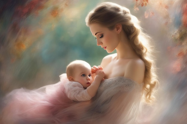 portrait of a young mother with her newborn baby family of motherhoodportrait of a young mother wi