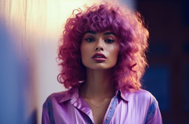 Photo portrait of a young multiracial woman with a wig