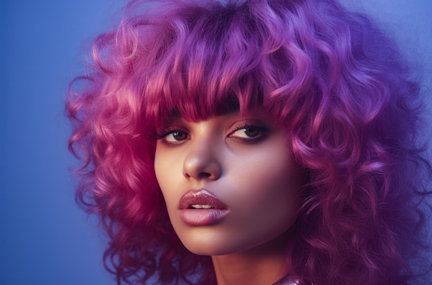 Portrait of a young multiracial woman with a wig