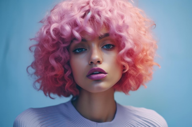 Portrait of a young multiracial woman with a wig