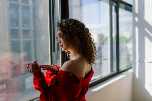 Portrait of a young natural beauty woman at home bedroom