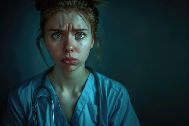 Portrait of a young nurse looking unhappy and tired